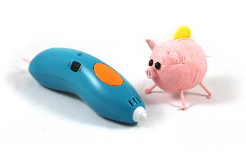 3D piggy bank and mouse toy on white surface (3D pen art)