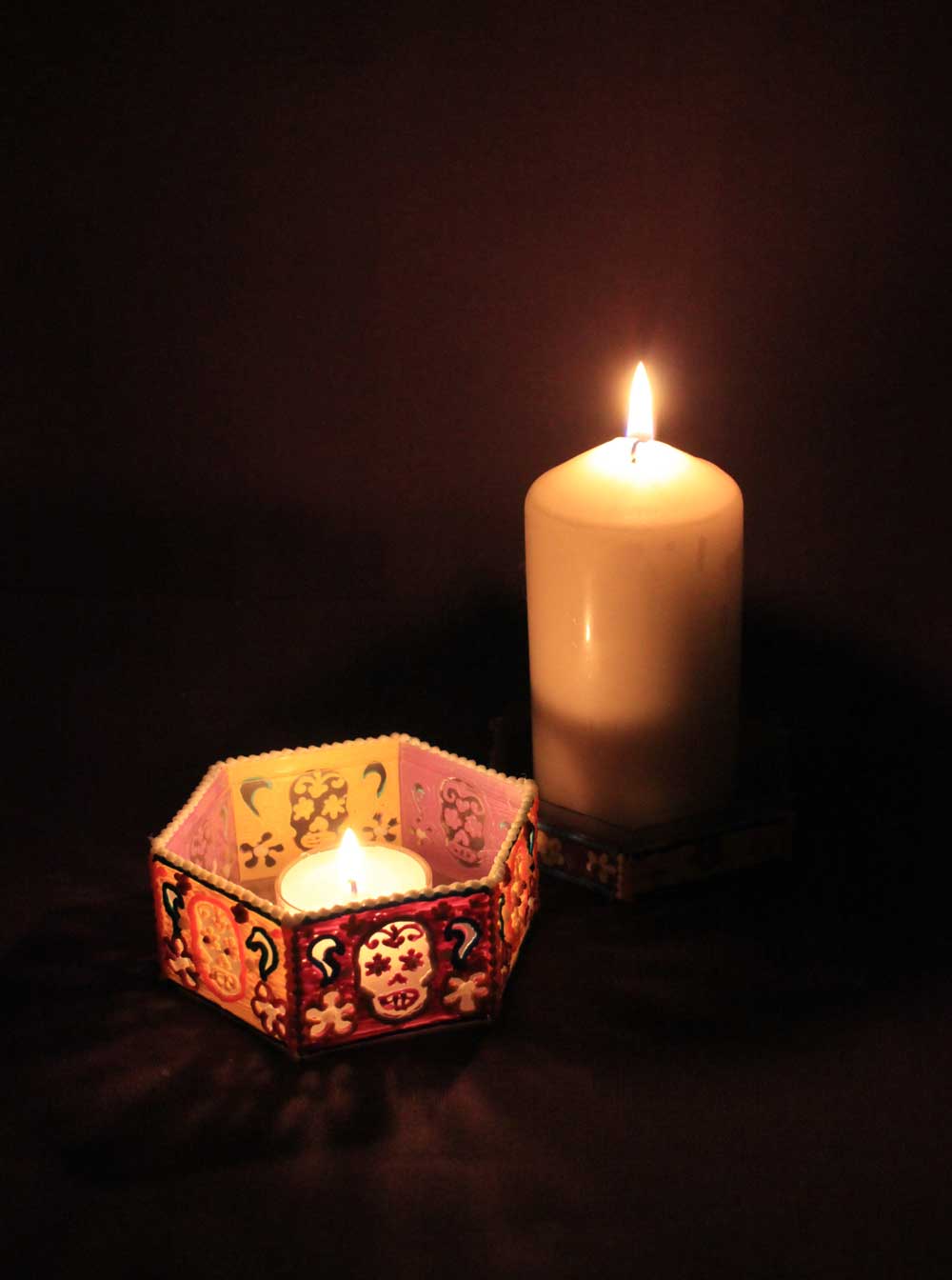 Lit candle next to small box - 3D pen art