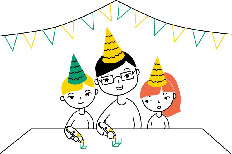 Family celebrating birthday with cake 3D pen art